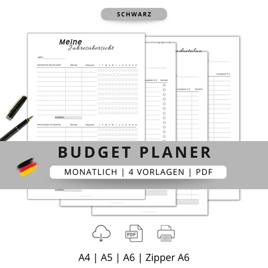 Budget Planer 4 Varianten, grau minimal