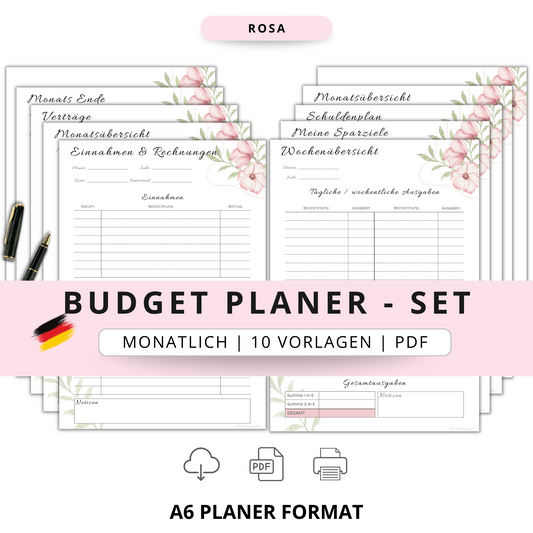 Budget Planer Deutsch A6, rosa, 10 Versionen