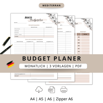Budget Planer, mediterran, A4, A5 & A6, inkl. Jahresansicht