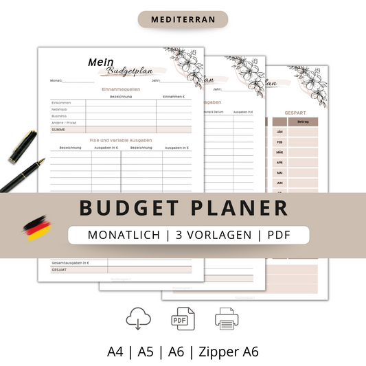 Budget Planer, mediterran, A4, A5 & A6, inkl. Jahresansicht