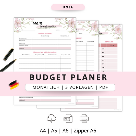 Budget Planer, rosa, A4, A5 & A6, inkl. Jahresansicht