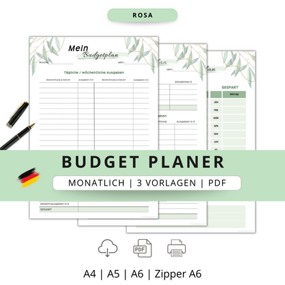 Budget Planer, grün , A4, A5 & A6, inkl. Jahresansicht