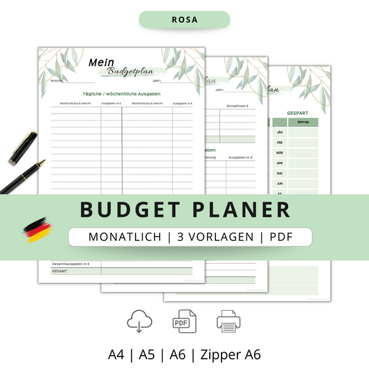 Budget Planer, grün , A4, A5 & A6, inkl. Jahresansicht