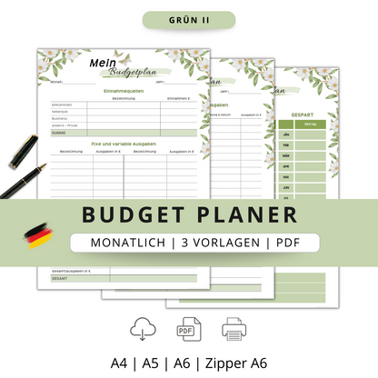 Budget Planer, grün II, A4, A5 & A6, inkl. Jahresansicht