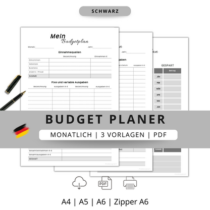 Budget Planer, grau, A4, A5 & A6, inkl. Jahresansicht