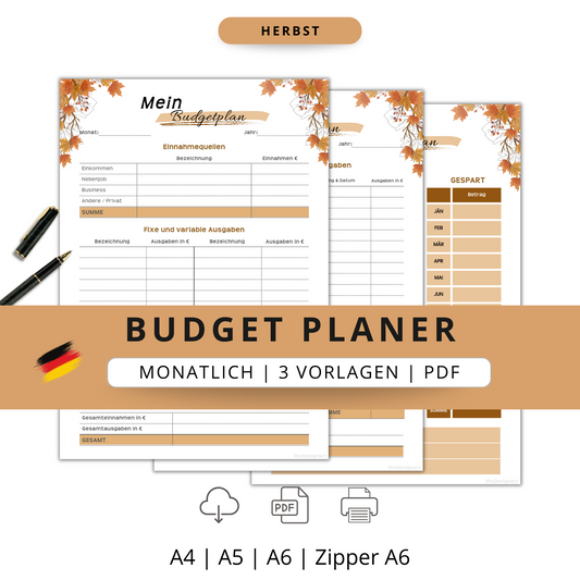 Budget Planer, braun, A4, A5 & A6, inkl. Jahresansicht