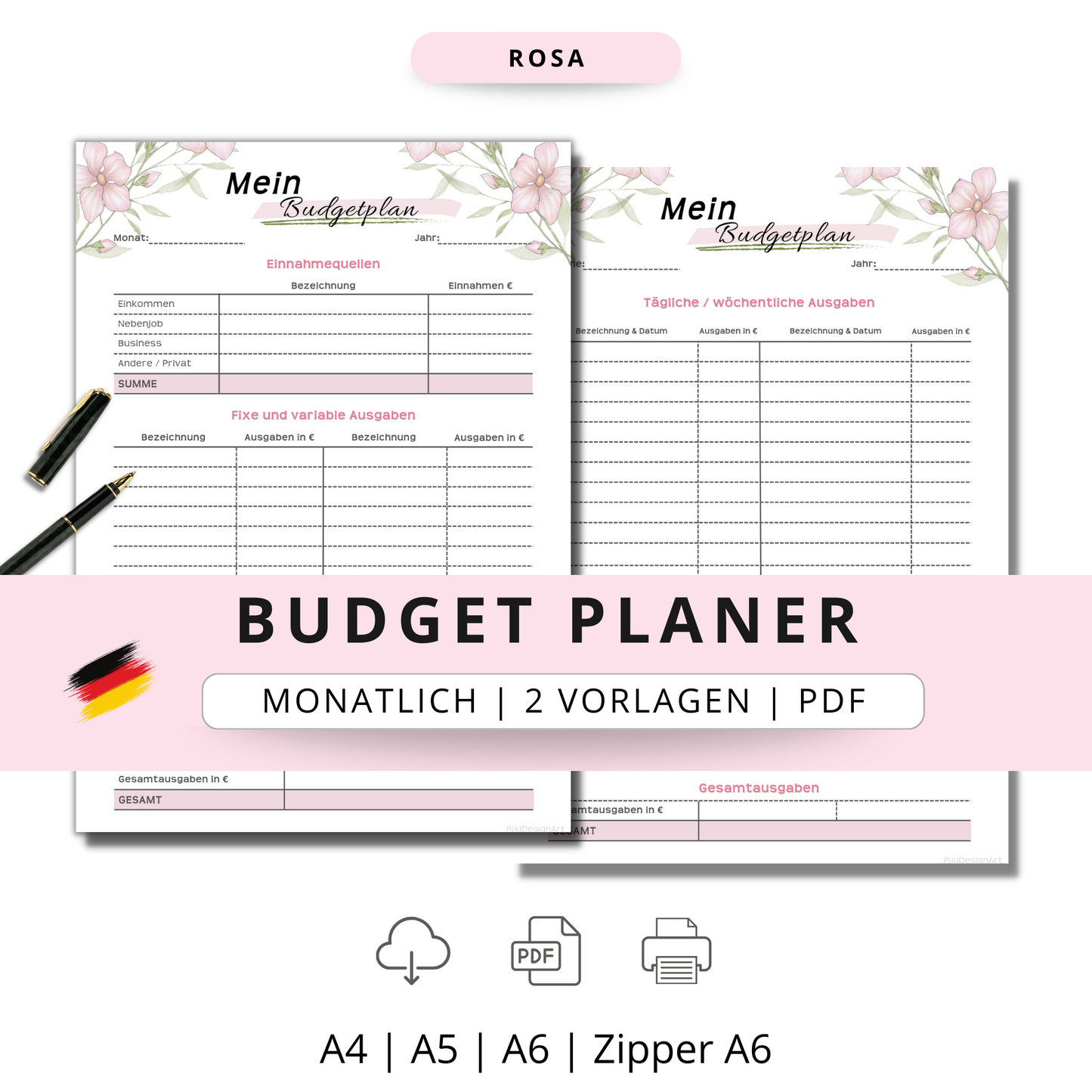 Budget Planer, rosa, A4, A5 & A6