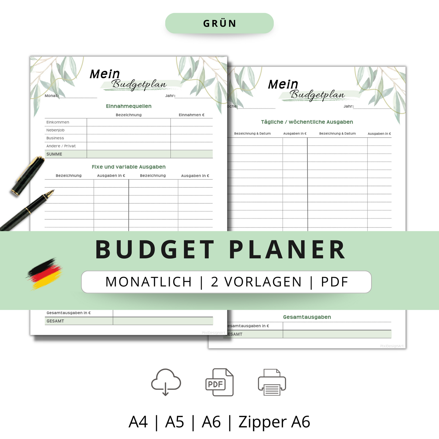 Budget Planer, grün, A4, A5 & A6