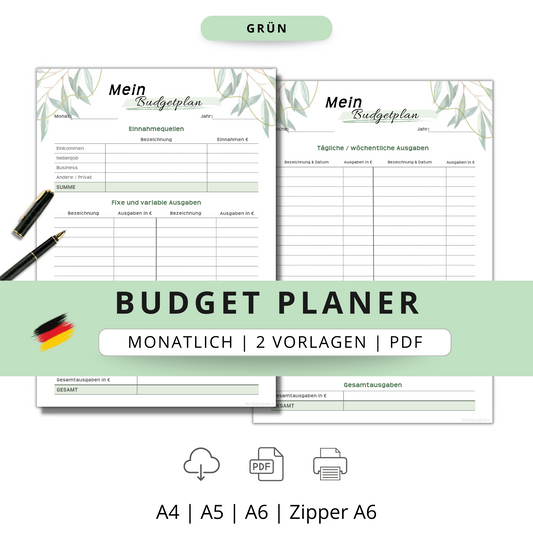 Budget Planer, grün, A4, A5 & A6