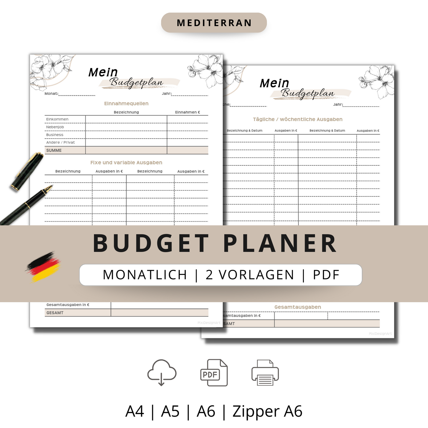 Budget Planer, mediterran, A4, A5 & A6