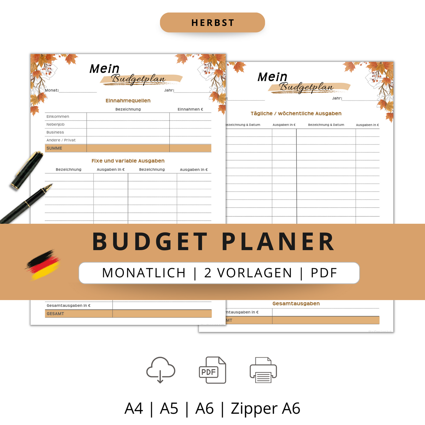 Budget Planer, braun, A4, A5 & A6