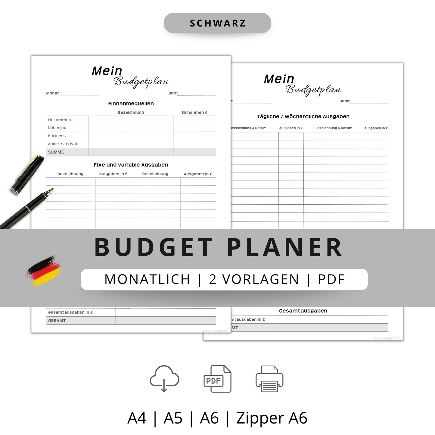 Budget Planer, grau, A4, A5 & A6