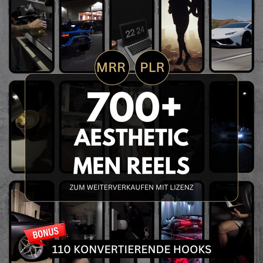 500+ Männer Faceless Videos, dark Ästhetik, Car-Reels, Digitales Marketing mit Master Resell Rechte, MRR / PLR deutsch, Canva, Weiterverkauf