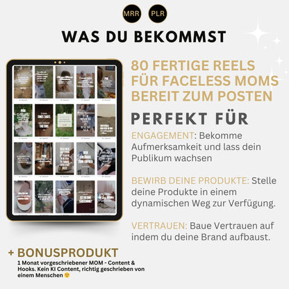 Faceless Mom Reels Deutsch, Instagram, Canva Templates, DFY, Digitales Marketing mit Master Resell Rechte, MRR / PLR, Canva, Wiederverkauf