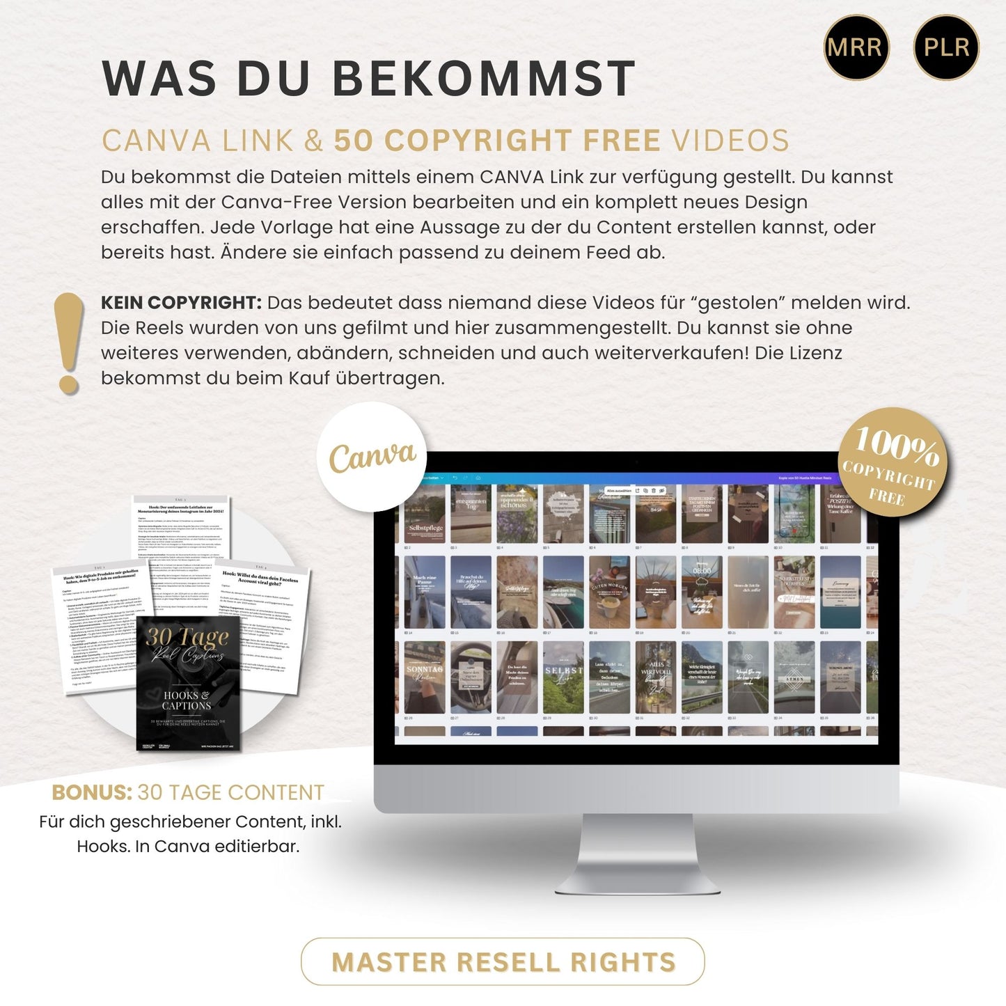 Faceless Video Reels Deutsch, Instagram Templates, DFY Content, Digitales Marketing mit Master Resell Rechte, MRR PLR, Canva, Wiederverkauf