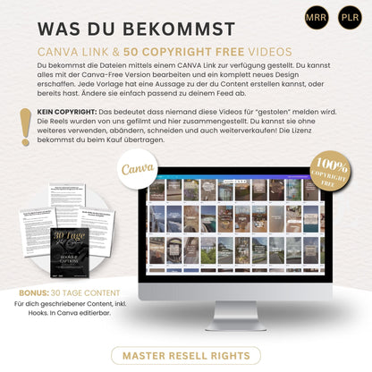 Faceless Video Reels Deutsch, Instagram Templates, DFY Content, Digitales Marketing mit Master Resell Rechte, MRR PLR, Canva, Wiederverkauf