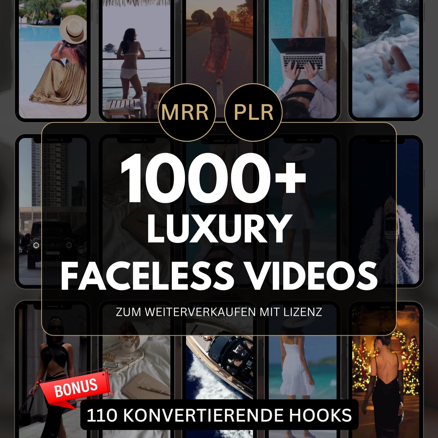 1000+  FACELES Videos Aesthetic & Luxury - inkl. 110 Hooks | social Media | Passives Einkommen | Anleitung | digitales Marketing|Faceless PLR