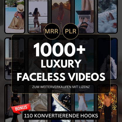 1000+  FACELES Videos Aesthetic & Luxury - inkl. 110 Hooks | social Media | Passives Einkommen | Anleitung | digitales Marketing|Faceless PLR