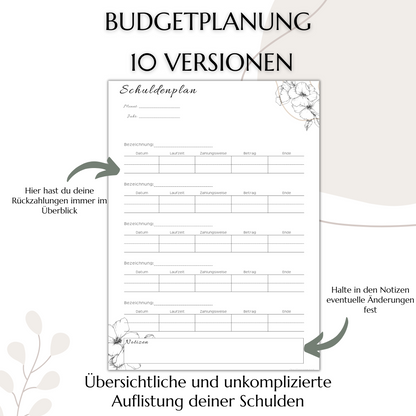 Budget Planer Deutsch A6, beige, 10 Versionen