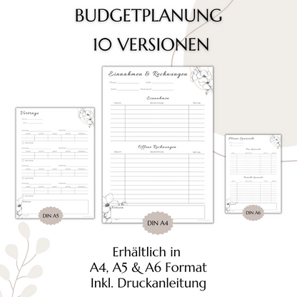 Budget Planer Deutsch A4, A5, A6, beige, 10 Versionen