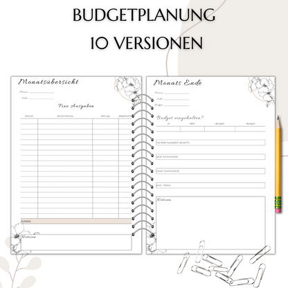 Budget Planer Deutsch A4, A5, A6, beige, 10 Versionen