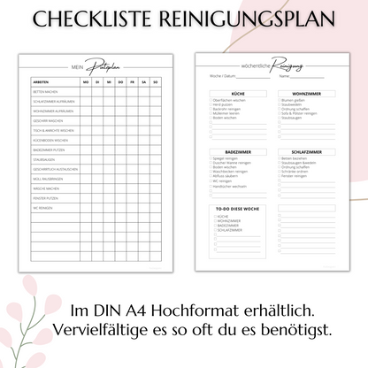 Reinigungsplan digital editierbar PDF, minimal