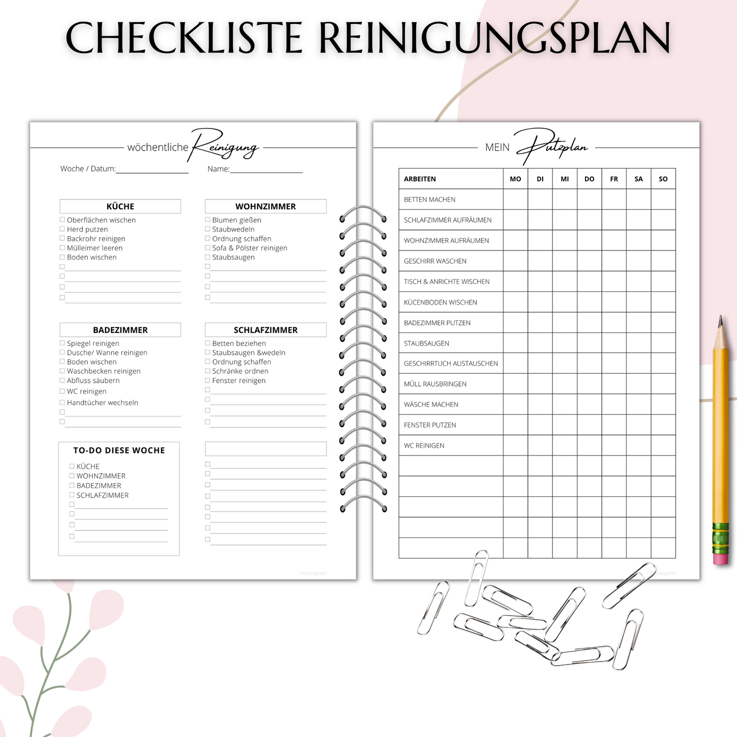 Reinigungsplan digital editierbar PDF, minimal