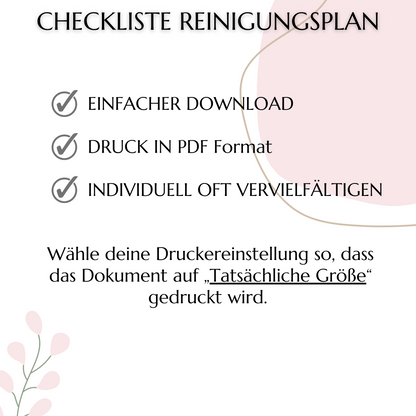 Reinigungsplan digital editierbar PDF, minimal