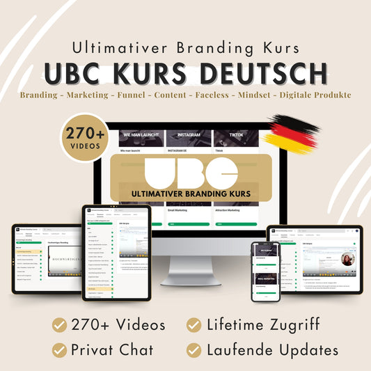 UBC Kurs Deutsch "Ultimativer Branding Kurs" MRR, Master Weiterverkaufsrechte, MRR Deutsch, Faceless digitale Produkte, passives Einkommen