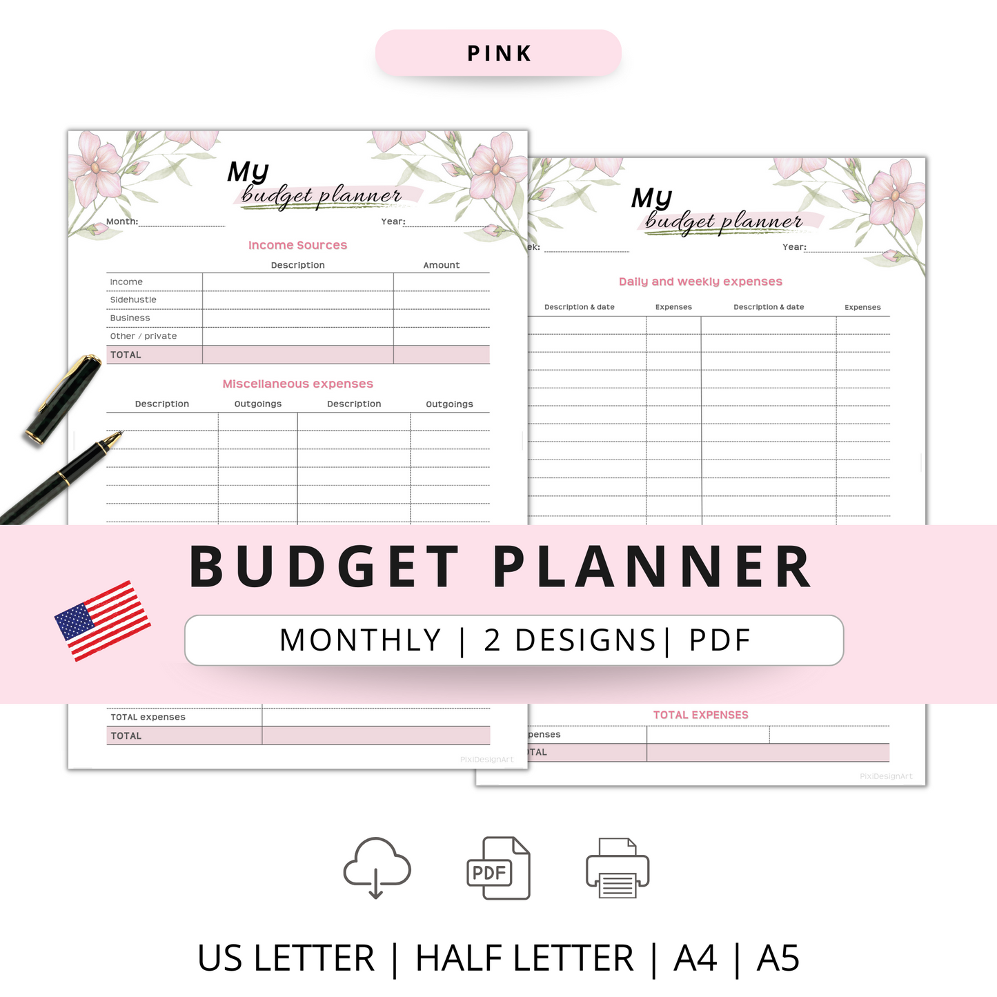 Budget Planer EN, pink, A4, A5 & A6