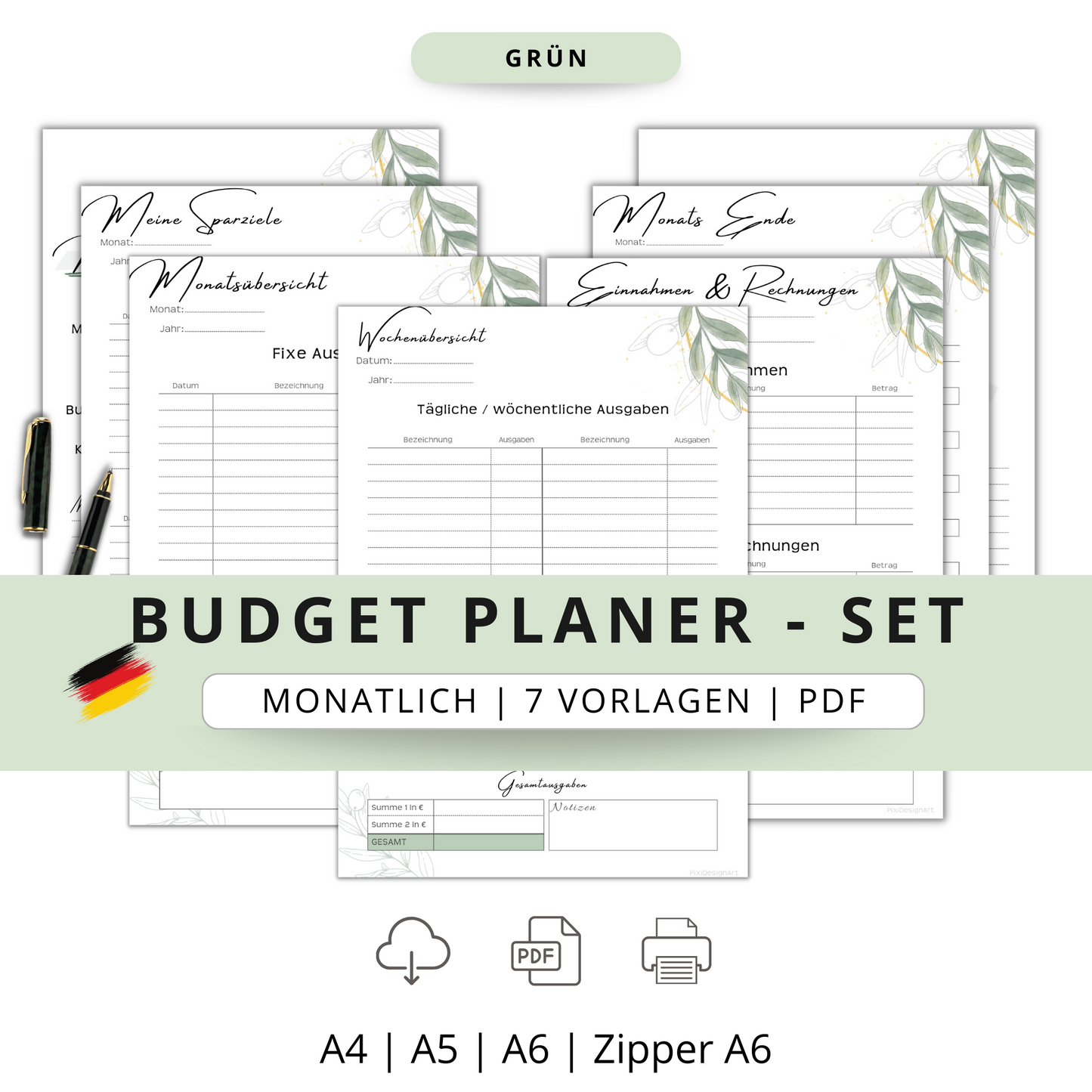 Budget Planer Set,  7 Versionen, grün