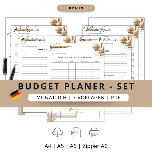 Budget Planer Set,  7 Versionen, braun