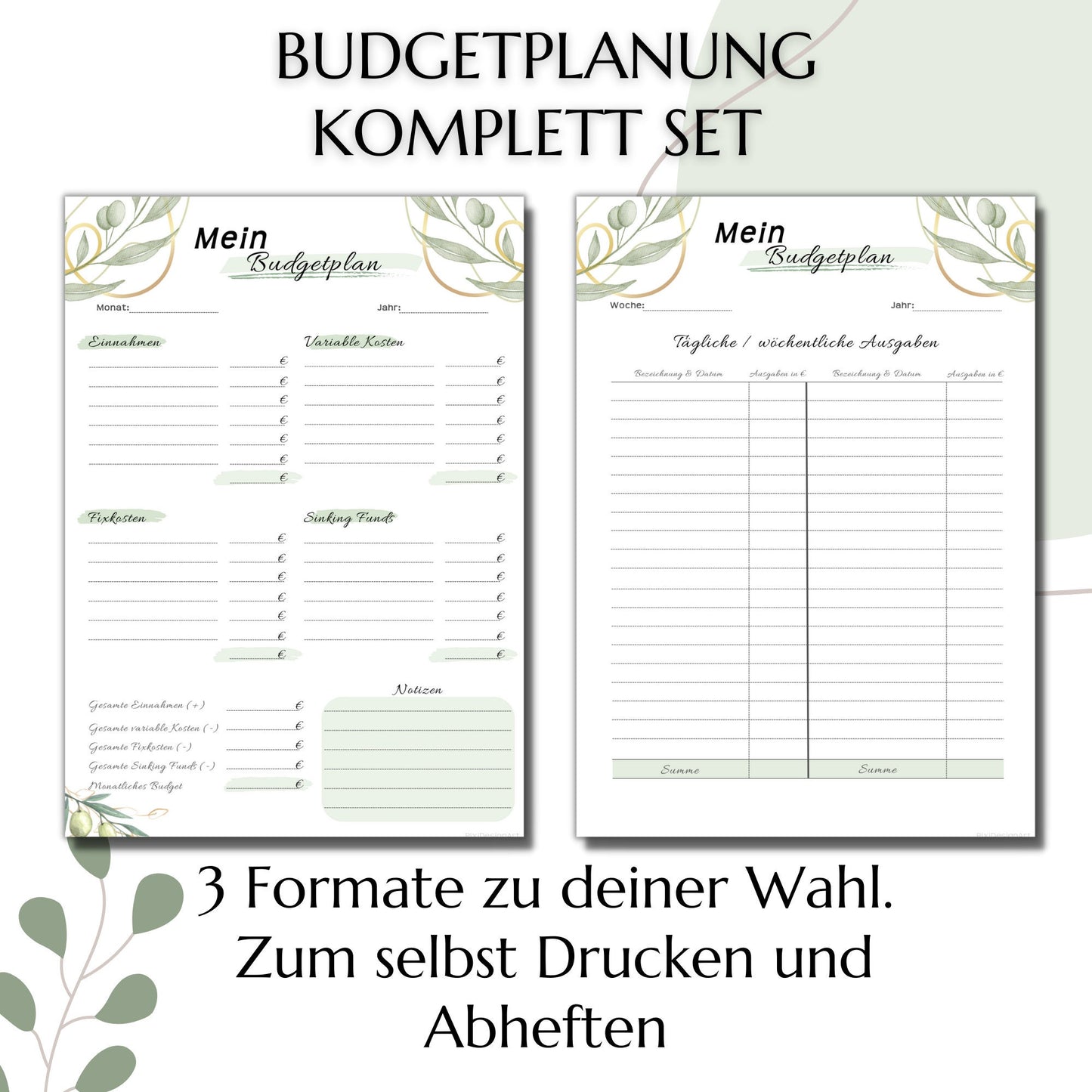 Budget Planer & Deckblätter, grün