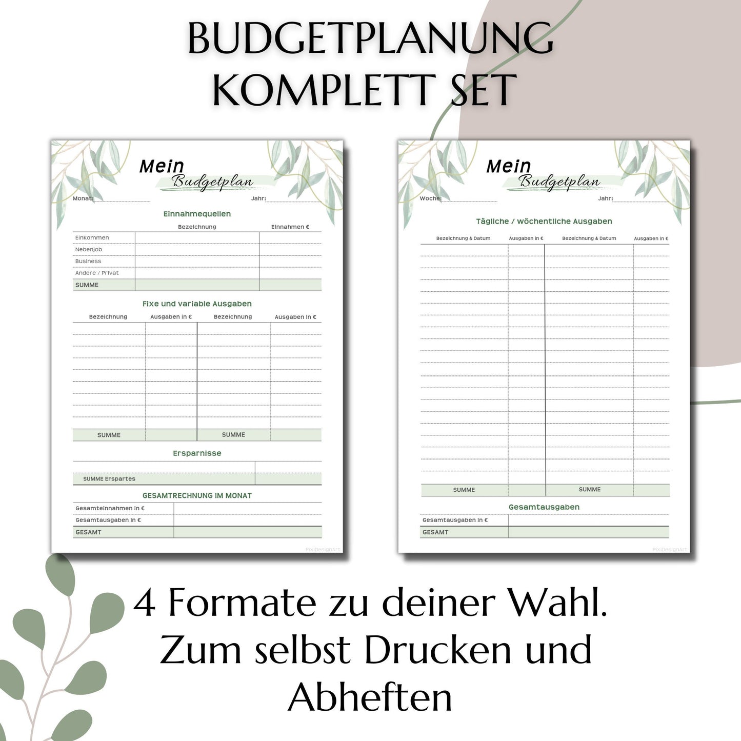 Budget Planer, grün, A4, A5 & A6