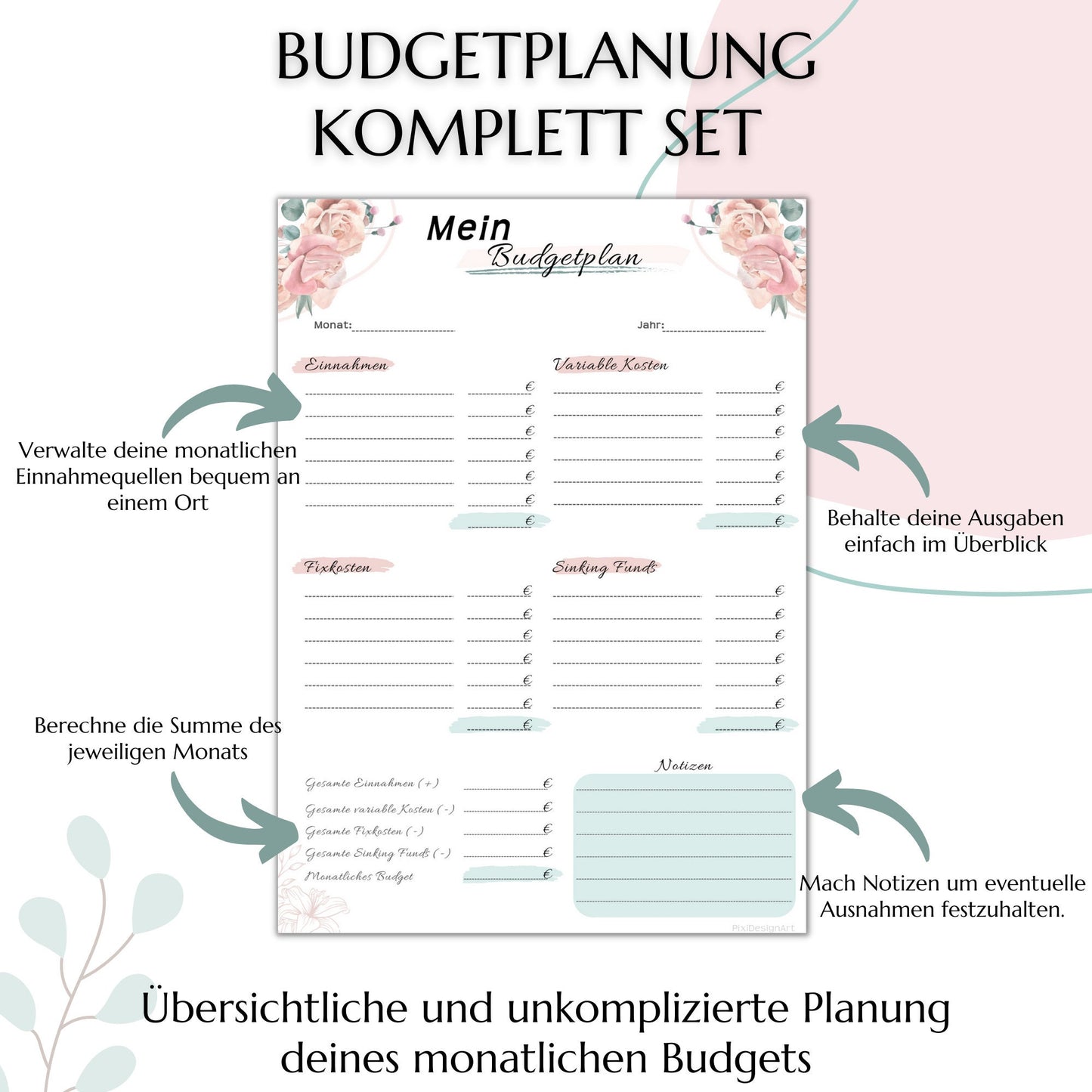 Budget Planer &  Deckblätter rosa