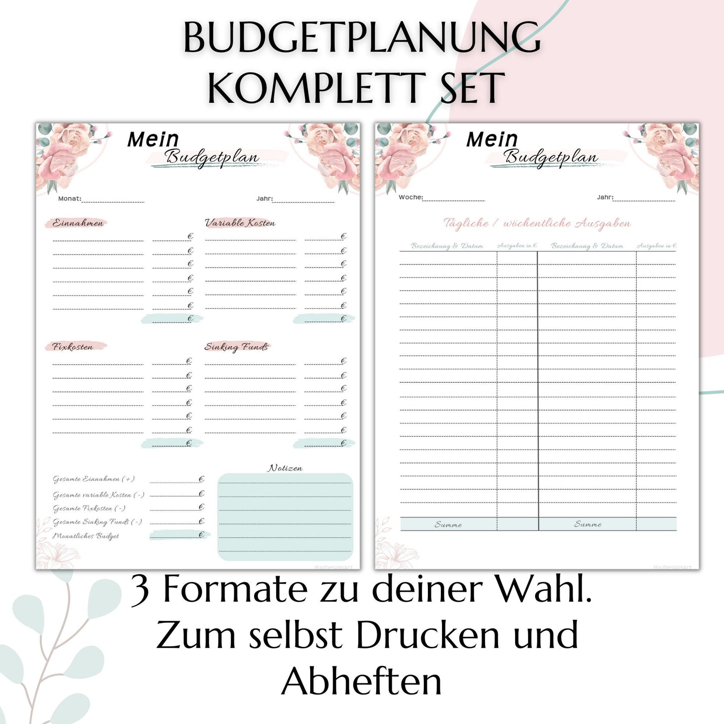 Budget Planer &  Deckblätter rosa