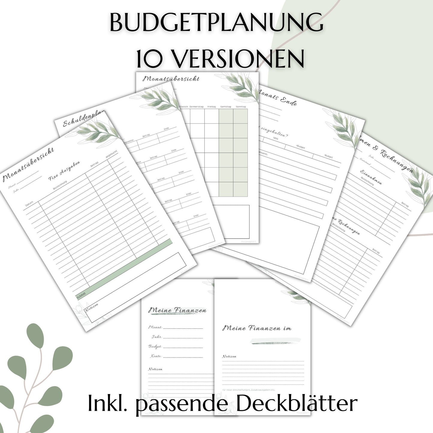 Budget Planer Deutsch A4, A5, A6, grün, 10 Versionen