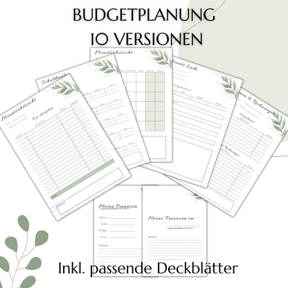 Budget Planer Deutsch A4, A5, A6, grün, 10 Versionen