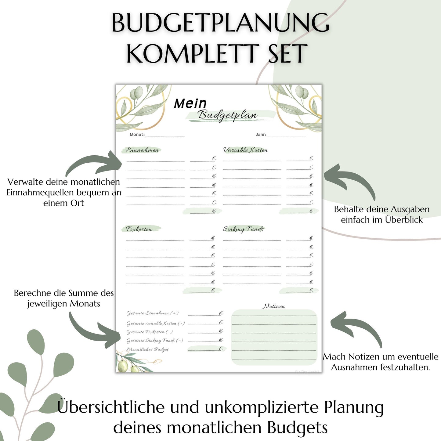 Budget Planer & Deckblätter, grün