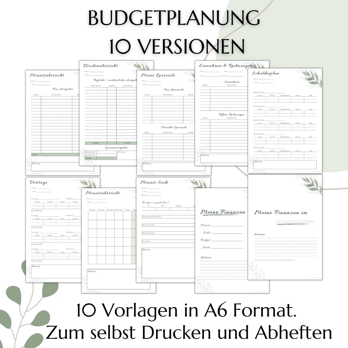 Budget Planer Deutsch A6, grün, 10 Versionen