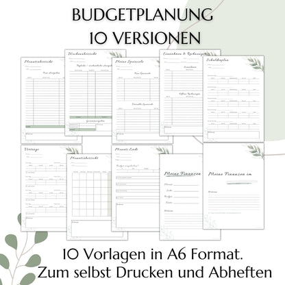 Budget Planer Deutsch A6, grün, 10 Versionen