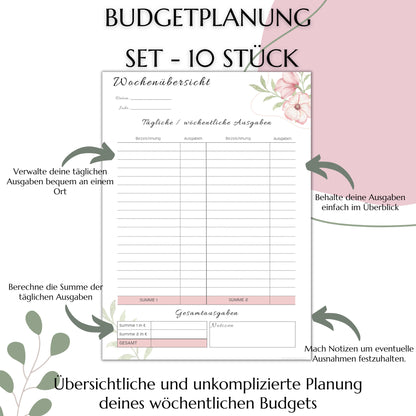 Budget Planer Deutsch A6, rosa, 10 Versionen