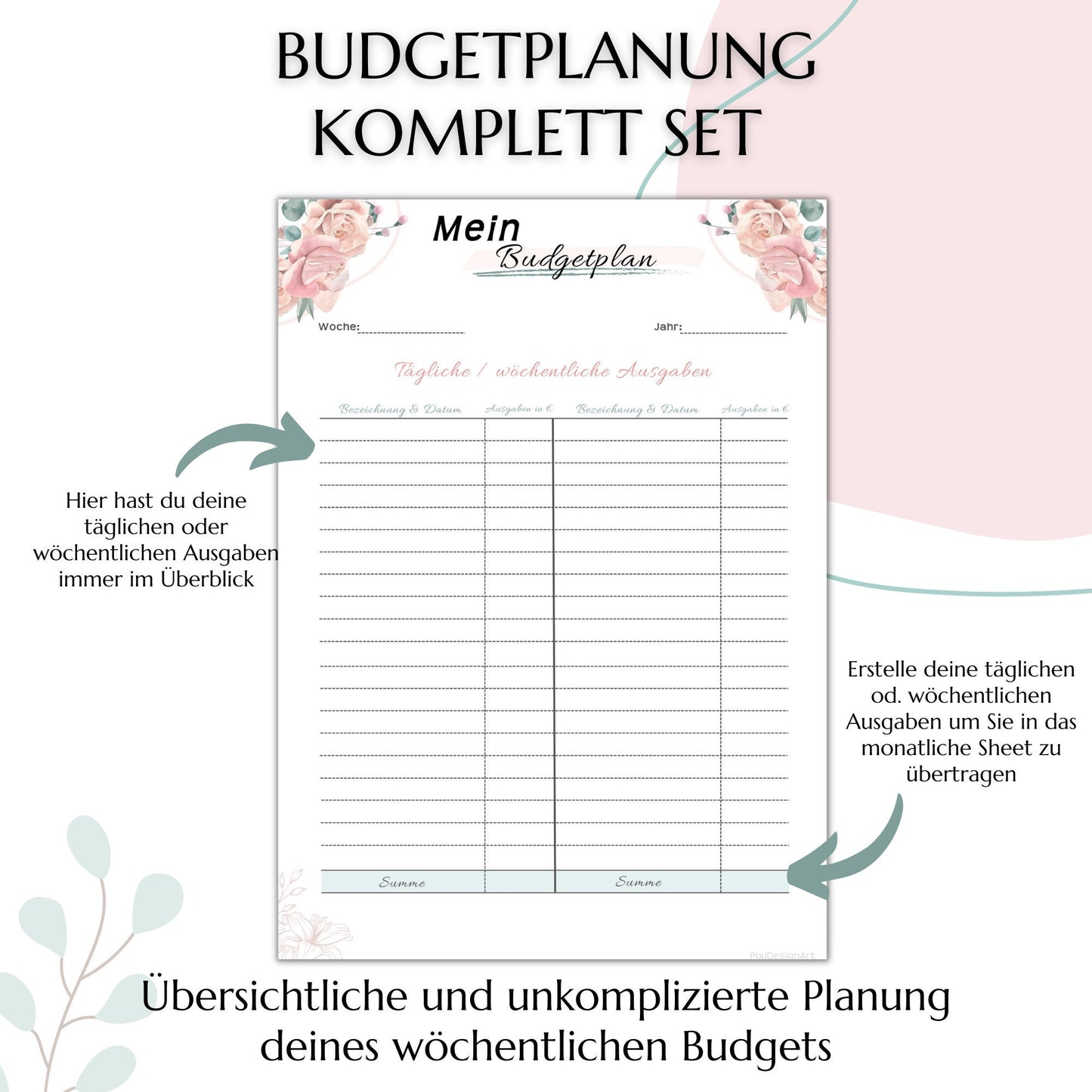 Budget Planer &  Deckblätter rosa