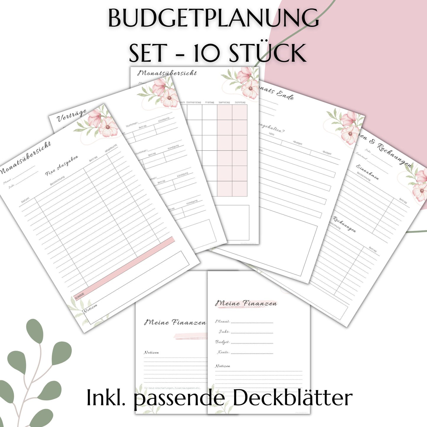 Budget Planer Deutsch A4, A5, A6, rosa, 10 Versionen