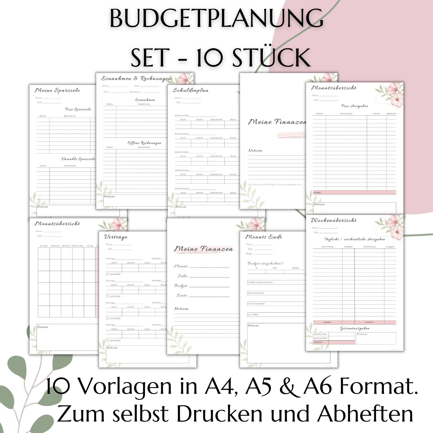 Budget Planer Deutsch A4, A5, A6, rosa, 10 Versionen