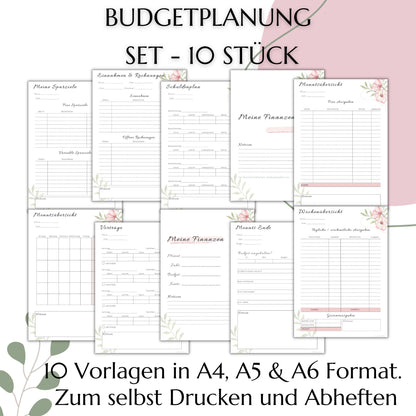 Budget Planer Deutsch A4, A5, A6, rosa, 10 Versionen