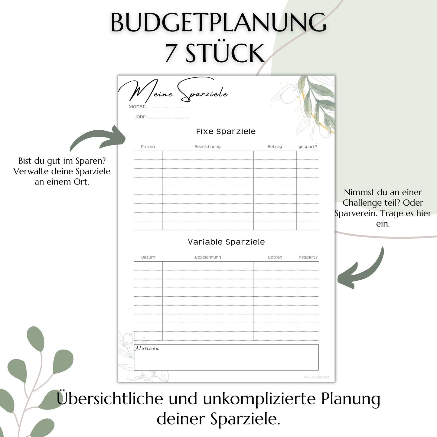 Budget Planer Set,  7 Versionen, grün