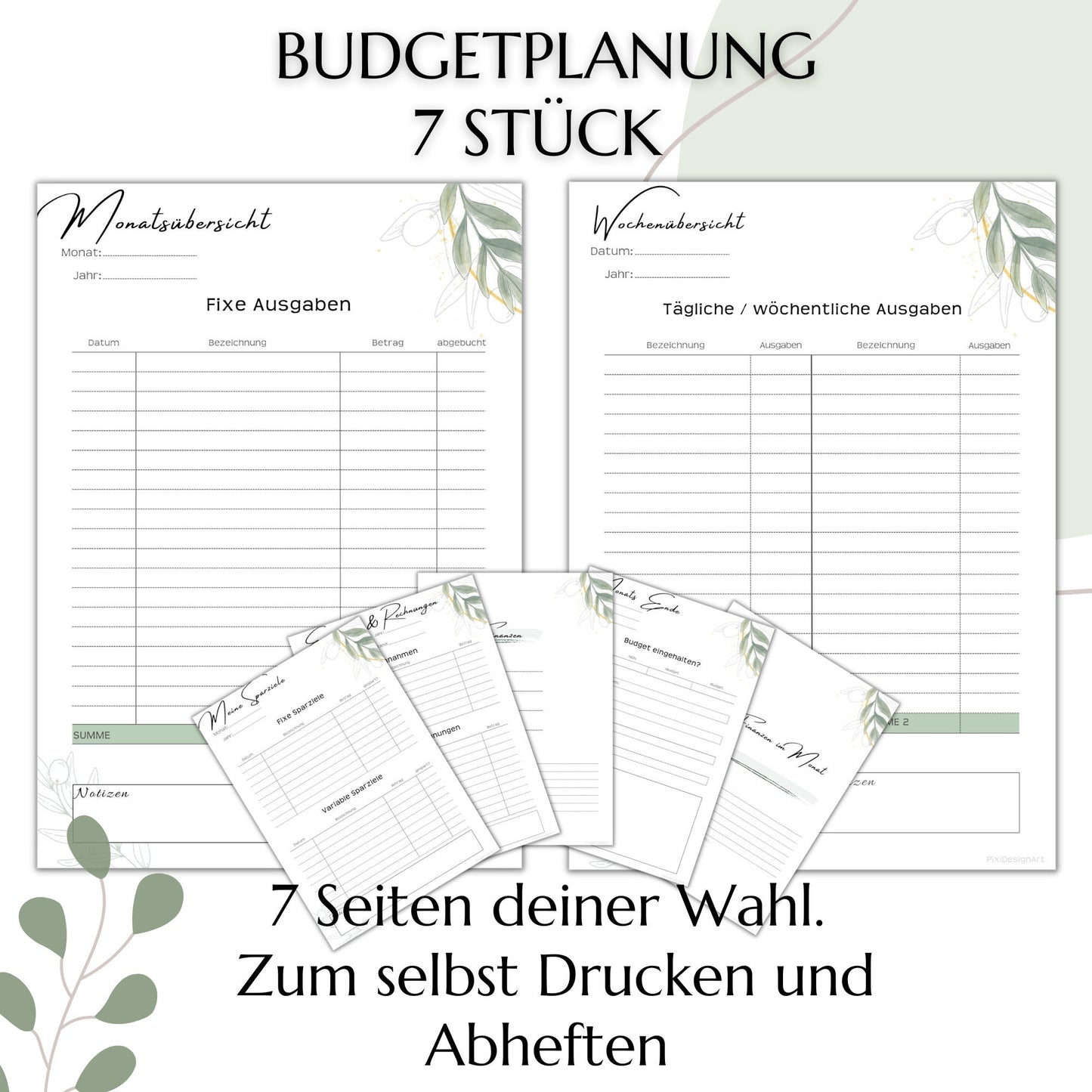 Budget Planer Set,  7 Versionen, grün