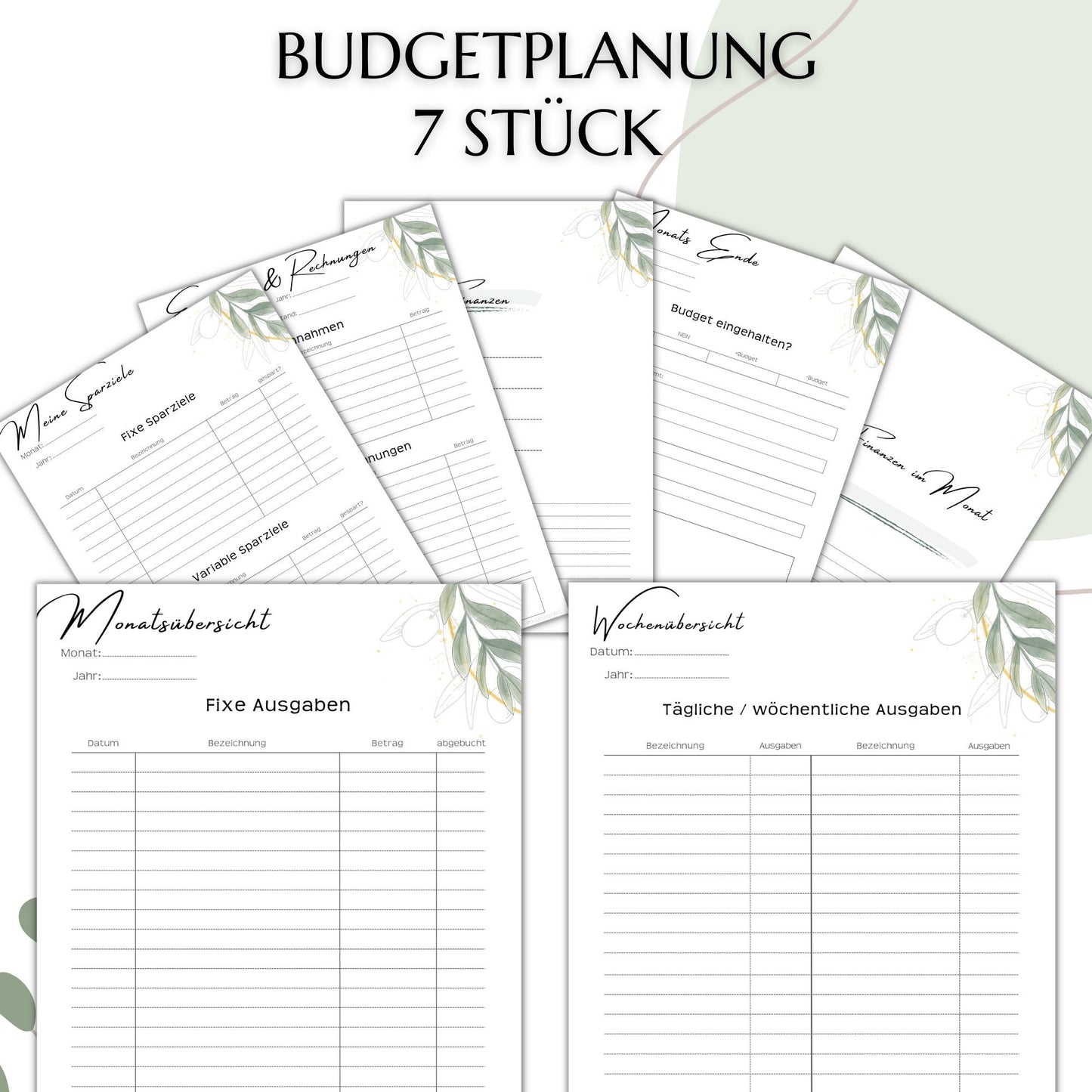 Budget Planer Set,  7 Versionen, grün