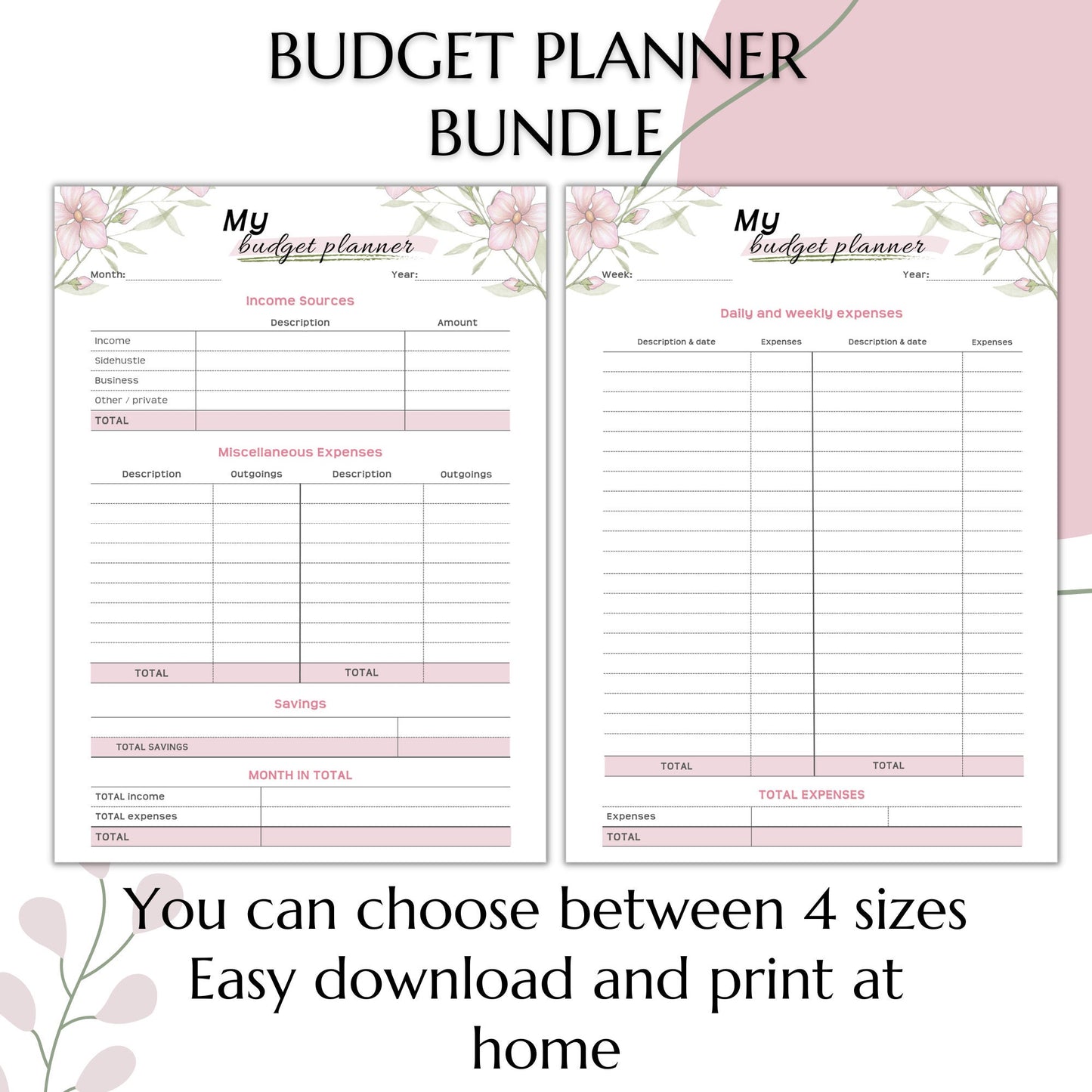 Budget Planer EN, pink, A4, A5 & A6